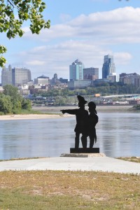 Lewis and Clark at Kaw Point looking back down the Missouri River