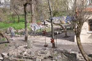 sculptures, pinwheels, zebra